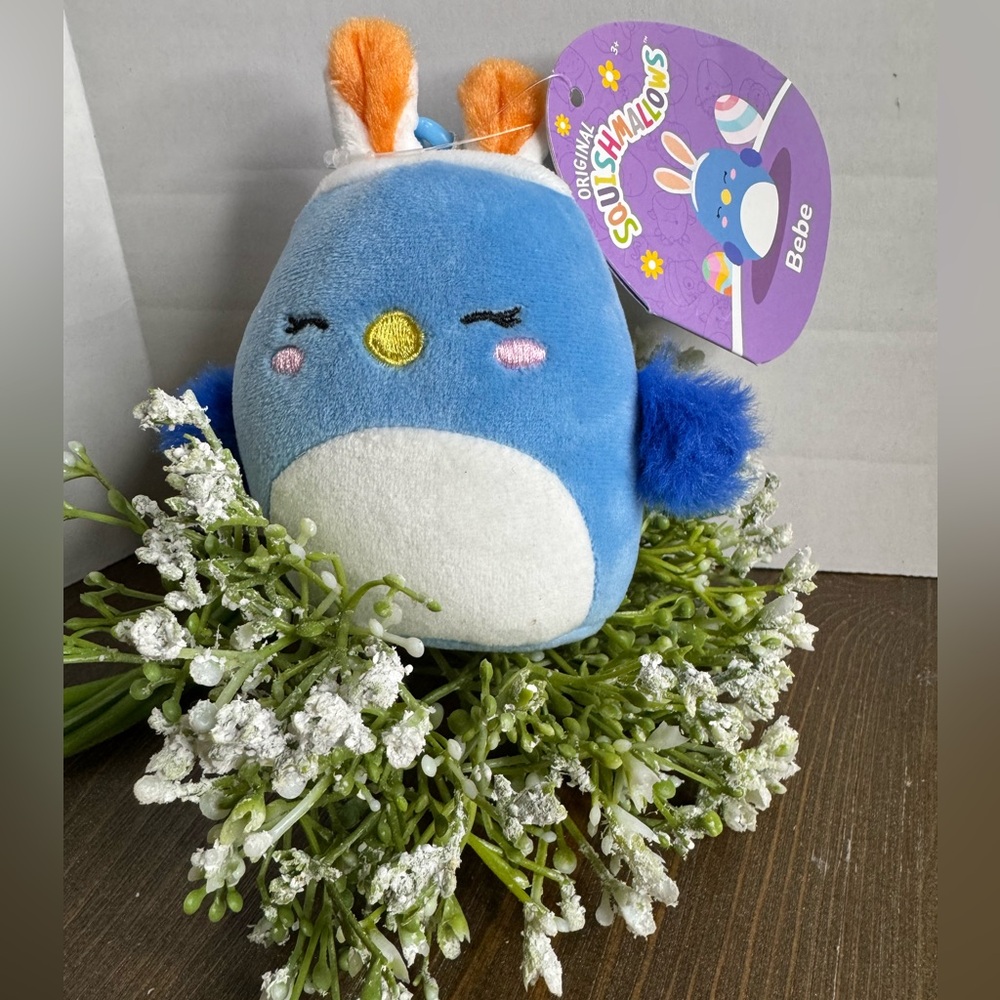 Squishmallows Bebe Bluebird keychain bag charm wearing Easter bunny ears NWT 6”
